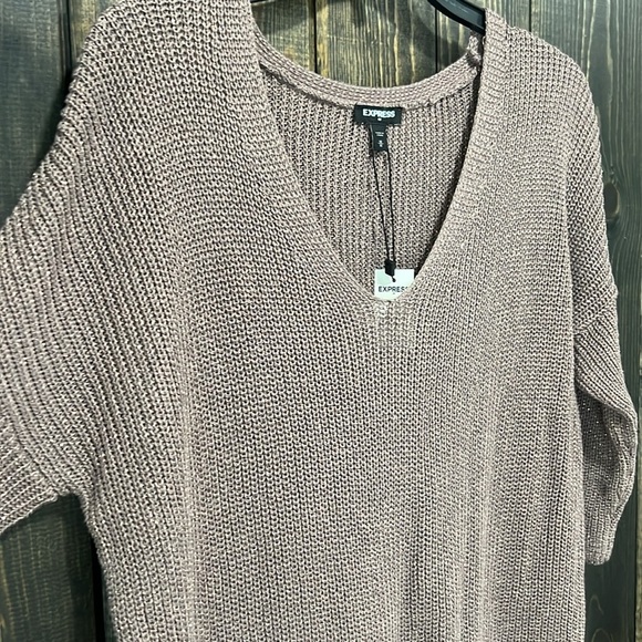 NWT Express Knit Top M Rose Gold Sparkly Glitter Metallic Tunic Length Relaxed - Picture 6 of 12